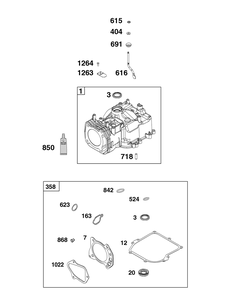 Cylinder Group Diagram and Parts List for 104M02-0260-F1 100000 - 19Z999 Briggs and Stratton Engine